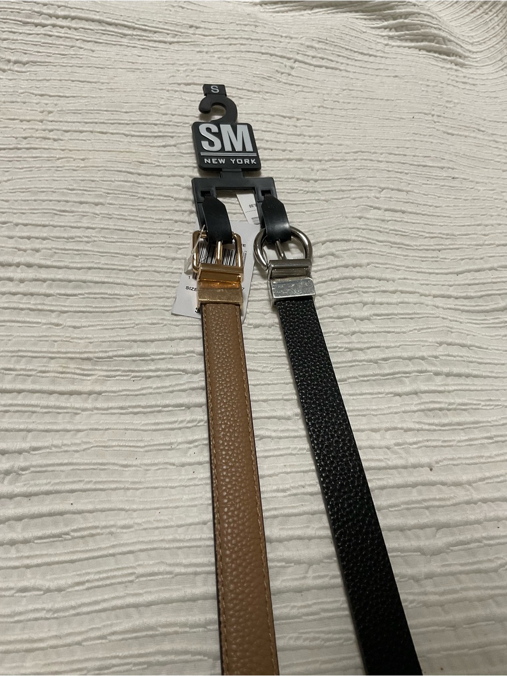 SM New York Black and Tan Leather Belt Set with Silver and Gold Buckles